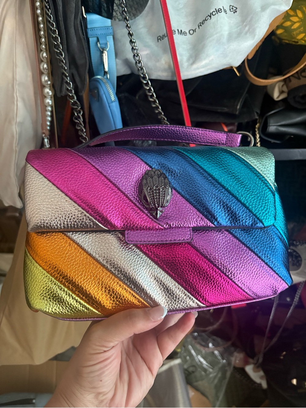 Kurt Geiger Multicolor Metallic Leather Diagonal-Stripe Shoulder Bag - Picture 3 of 9